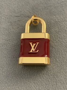 Elegant Upcycled Gold & Maroon Enamel Padlock Charm